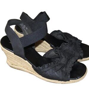 Jasmin Bueno Black Sandals Jute Wedge Criss-Cross Front Canvas Size 7 Pre-Loved